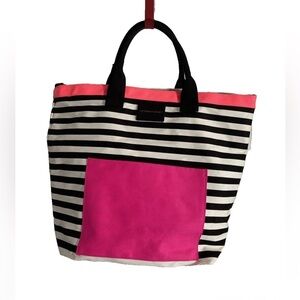 VICTORIA'S SECRET Striped Tote Bag Black White Pink Limited edition